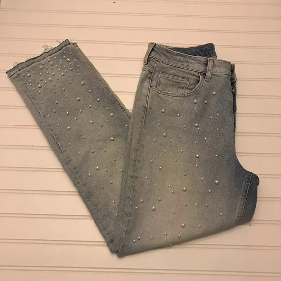 Vintage pearls embroidery blue jeans Sz large - Picture 1 of 8